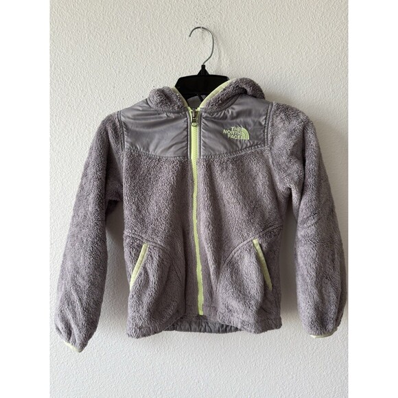 The North Face Girls' Gray Fleece Zip-Up Jacket Size XS (6) With Green Accents - Picture 1 of 5